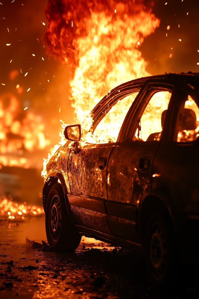 car-is-engulfed-by-flames-side-road-683x1024 Proteção Contra Incêndio Pós Colisão | PrimeONN - proteção veicular